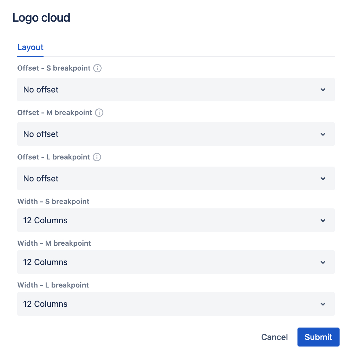 Logo Cloud Layout properties