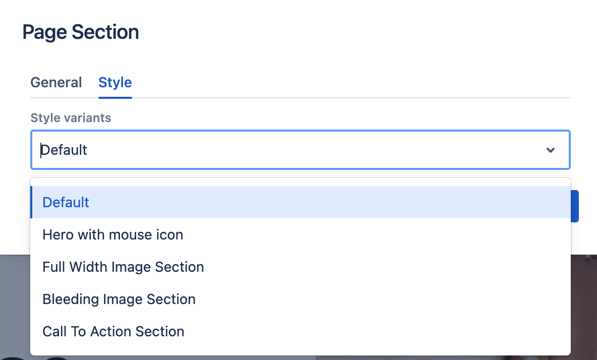 Page section - style variants