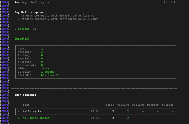 End-to-end test execution log